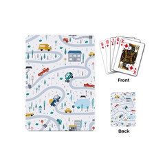 Cute-children-s-seamless-pattern-with-cars-road-park-houses-white-background-illustration-town Playing Cards Single Design (mini) by uniart180623