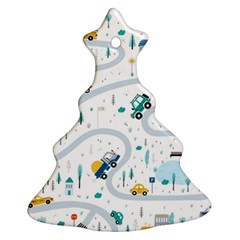 Cute-children-s-seamless-pattern-with-cars-road-park-houses-white-background-illustration-town Ornament (christmas Tree)  by uniart180623