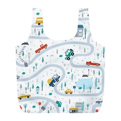 Cute-children-s-seamless-pattern-with-cars-road-park-houses-white-background-illustration-town Full Print Recycle Bag (l) by uniart180623