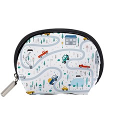 Cute-children-s-seamless-pattern-with-cars-road-park-houses-white-background-illustration-town Accessory Pouch (small) by uniart180623