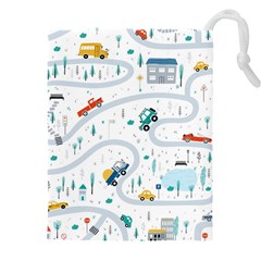 Cute-children-s-seamless-pattern-with-cars-road-park-houses-white-background-illustration-town Drawstring Pouch (5xl) by uniart180623