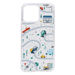 Cute-children-s-seamless-pattern-with-cars-road-park-houses-white-background-illustration-town Iphone 14 Pro Max Tpu Uv Print Case by uniart180623