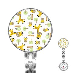 Vector-pattern-with-cute-giraffe-cartoon Stainless Steel Nurses Watch by uniart180623