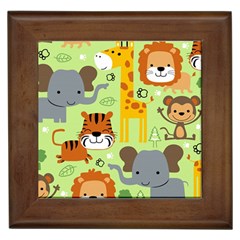 Seamless-pattern-vector-with-animals-wildlife-cartoon Framed Tile by uniart180623