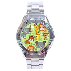 Seamless-pattern-vector-with-animals-wildlife-cartoon Stainless Steel Analogue Watch by uniart180623