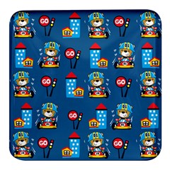 Racing-car-printing-set-cartoon-vector-pattern Square Glass Fridge Magnet (4 Pack) by uniart180623