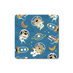 Seamless-pattern-funny-astronaut-outer-space-transportation Square Magnet by uniart180623