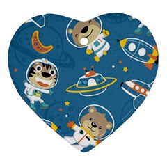 Seamless-pattern-funny-astronaut-outer-space-transportation Heart Ornament (two Sides) by uniart180623