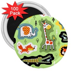 Seamless-pattern-with-wildlife-animals-cartoon 3  Magnets (100 Pack) by uniart180623