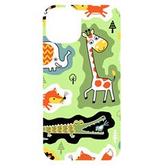 Seamless-pattern-with-wildlife-animals-cartoon Iphone 14 Black Uv Print Case by uniart180623