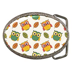 Background-with-owls-leaves-pattern Belt Buckles by uniart180623