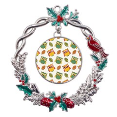 Background-with-owls-leaves-pattern Metal X mas Wreath Holly Leaf Ornament by uniart180623