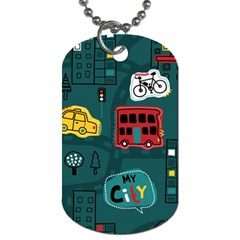 Seamless-pattern-hand-drawn-with-vehicles-buildings-road Dog Tag (two Sides)