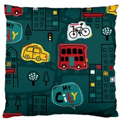 Seamless-pattern-hand-drawn-with-vehicles-buildings-road Large Cushion Case (two Sides) by uniart180623