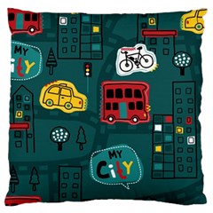 Seamless-pattern-hand-drawn-with-vehicles-buildings-road Large Premium Plush Fleece Cushion Case (two Sides) by uniart180623