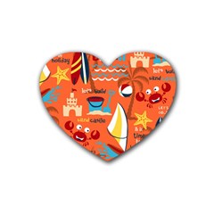 Seamless-pattern-vector-beach-holiday-theme-set Rubber Heart Coaster (4 Pack) by uniart180623