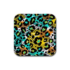 Seamless-leopard-wild-pattern-animal-print Rubber Coaster (Square)
