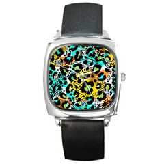 Seamless-leopard-wild-pattern-animal-print Square Metal Watch