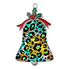 Seamless-leopard-wild-pattern-animal-print Metal Holly Leaf Bell Ornament