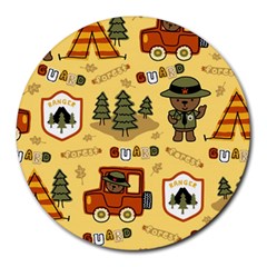 Seamless-pattern-funny-ranger-cartoon Round Mousepad by uniart180623