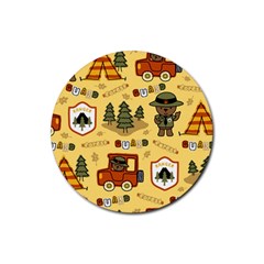 Seamless-pattern-funny-ranger-cartoon Rubber Coaster (round) by uniart180623