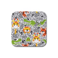Seamless-pattern-with-wildlife-cartoon Rubber Square Coaster (4 Pack) by uniart180623