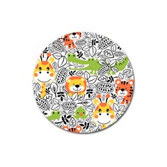 Seamless-pattern-with-wildlife-cartoon Magnet 3  (Round)