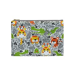 Seamless-pattern-with-wildlife-cartoon Cosmetic Bag (medium) by uniart180623