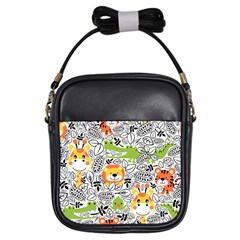 Seamless-pattern-with-wildlife-cartoon Girls Sling Bag by uniart180623