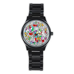 Graffiti-characters-seamless-pattern Stainless Steel Round Watch by uniart180623