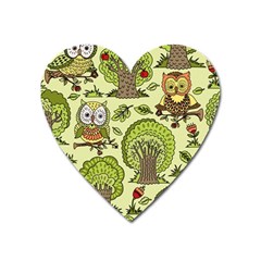 Seamless-pattern-with-trees-owls Heart Magnet by uniart180623