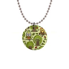 Seamless-pattern-with-trees-owls 1  Button Necklace by uniart180623