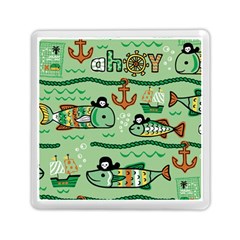 Seamless-pattern-fishes-pirates-cartoon Memory Card Reader (square) by uniart180623