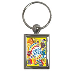 Colorful-city-life-horizontal-seamless-pattern-urban-city Key Chain (rectangle) by uniart180623