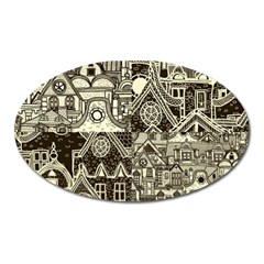 Four-hand-drawn-city-patterns Oval Magnet by uniart180623