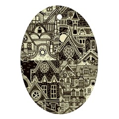 Four-hand-drawn-city-patterns Oval Ornament (two Sides) by uniart180623