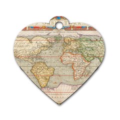Old World Map Of Continents The Earth Vintage Retro Dog Tag Heart (one Side) by uniart180623