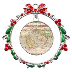 Old World Map Of Continents The Earth Vintage Retro Metal X mas Wreath Ribbon Ornament by uniart180623