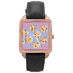 Cookies Chocolate Chips Chocolate Cookies Sweets Rose Gold Leather Watch  by uniart180623