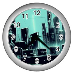 Buildings City Urban Destruction Background Wall Clock (silver) by uniart180623