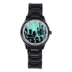 Buildings City Urban Destruction Background Stainless Steel Round Watch by uniart180623