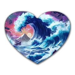 Storm Tsunami Waves Ocean Sea Nautical Nature Heart Mousepad by uniart180623