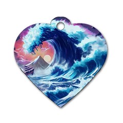 Storm Tsunami Waves Ocean Sea Nautical Nature Dog Tag Heart (one Side) by uniart180623