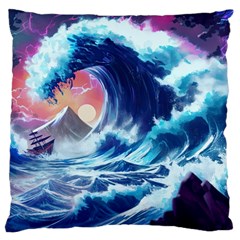 Storm Tsunami Waves Ocean Sea Nautical Nature Large Premium Plush Fleece Cushion Case (two Sides) by uniart180623