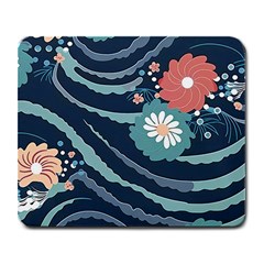 Waves Flowers Pattern Water Floral Minimalist Large Mousepad by uniart180623