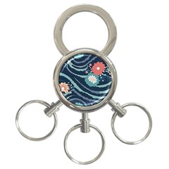 Waves Flowers Pattern Water Floral Minimalist 3-ring Key Chain by uniart180623