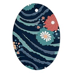 Waves Flowers Pattern Water Floral Minimalist Oval Ornament (two Sides) by uniart180623