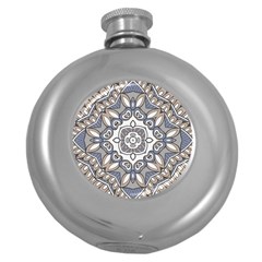 Flower Art Decorative Mandala Pattern Ornamental Round Hip Flask (5 Oz) by uniart180623