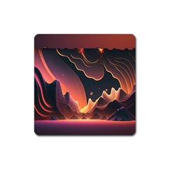 Fire Flame Burn Hot Heat Light Burning Orange Square Magnet by uniart180623