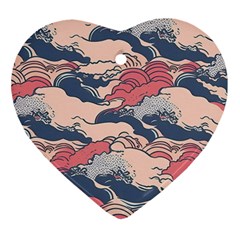 Waves Ocean Sea Water Pattern Rough Seas Ornament (heart) by uniart180623